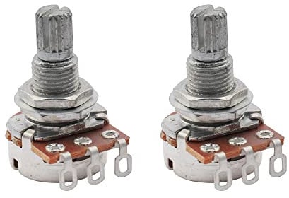Musiclily A500K Metric Mini Potentiometers Long Split Shaft Audio Taper Pots for Electric Guitar Bass (Set of 2)