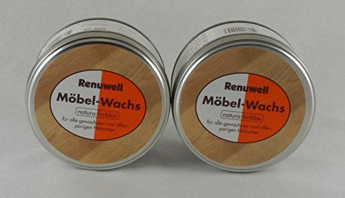 Renuwell Möbel-Wachs natura-farblos, 2x 500 ml – Hochwertige Möbelpflege mit natürlichem Bienenwachs -Anteil, Antik Wachs schützt alle Holzarten vor Feuchtigkeit & Schmutz