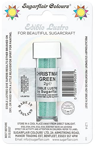 Sugarflair Christmas Green Edible Lustre Dust, Add a Lustrous Shine to Cakes or Decorations. Brush On or Add Rejuvenator to Create Eye-Catching Edible Paint, Gives Shine to Your Bakes - 2g