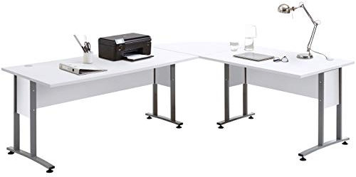FMD Schreibtisch Winkelkombination 240 x 200 cm Brillant Weiss, mit Metallkufengestell