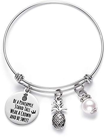 LParkin Ananas-Armband Be A Pineapple Sand Tall Wear A Crown Tropical Inspirational Bangle Bracelet Friendship Bracelets Gift, 25.40 cm, Metall