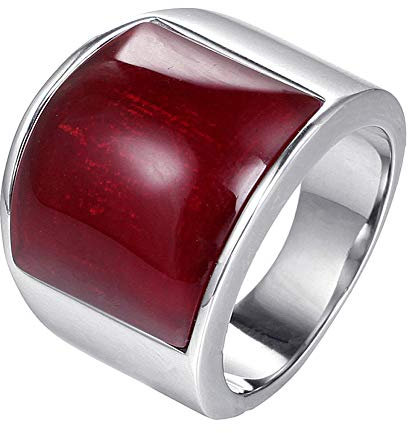 HIJONES Mosaïque Gemme Bague pour Unisexe en Acier Inoxydable avec Opale Large Argent Rose Rouge Taille 57
