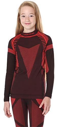 Ladeheid Kinder Mädchen Jungen Thermoaktives Langarm Shirt LASS0007 (Schwarz/Rot, 122-128)