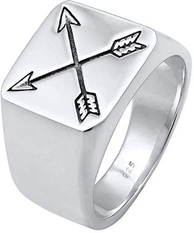 Kuzzoi Siegelring Herrenring, massiv 14 mm breit in 925 Sterling Silber, schwarz oxidierte Pfeile mit Gravur, Ring für Männer in der Ringgröße 66