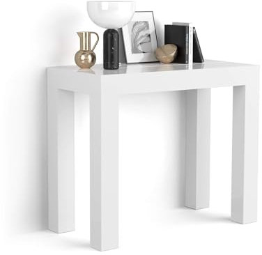 MOBILI FIVER, First, ausziehbarer Konsolentisch, glänzend, 45(305) x90 cm, Weiß, Made In Italy