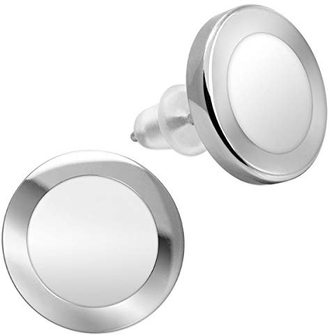 Soul-Cats Runde Edelstahl Ohrstecker 12mm Weiß-Silber Unisex Schmuck klassisch chic