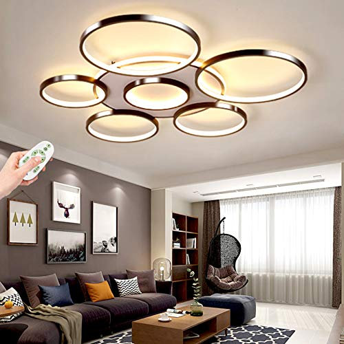 Modern LED Deckenleuchte Kreis Design Wohnzimmerlampe Dimmbar Deckenlampe 3000K-6500K Fernbedienung Deckenbeleuchtung Metall Acryl Schlafzimmer Esszimmer Flur Decke Deko Kronleuchter Wandlampe,7 heads