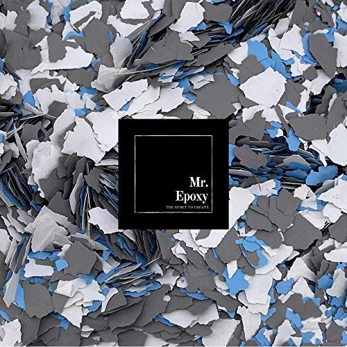 Mr. Epoxy Farbchips für Bodenbeschichtung (1 kg, Mix Blau/Grau/Weiß) - Epoxidharz Deko Chips - Terrazzo Flakes (Farb Chips) für Garagenböden, Keller & Werkstatt