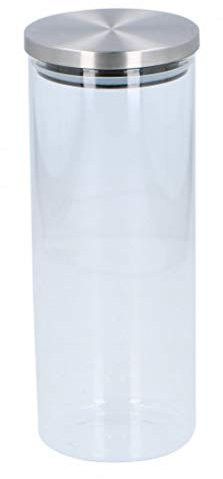 Borosilicate Glass Food Storage Canister 1.5L Jar Container Cylinder With Airtight Stainless Steel Lid & Silicone Sealing Tall Kitchen Pantry Food Pasta Cereal Spaghetti Dry Food Canisters