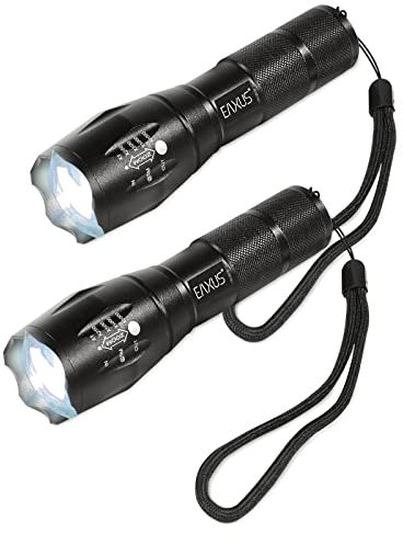 Eaxus® 2er Set Taktische Taschenlampe LED - Zoombar | Blackout Notfallausrüstung | SOS-Modus | 5 Leuchtmodi | CREE LED, Schwarz