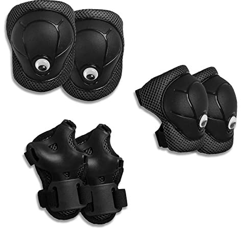 Crazy Safety Ginocchiere, Gomitiere e Parapolsi per Bambini 2-8 Anni | Set di Protezioni MTB, Skateboard, Monopattino e Pattini a Rotelle | Attrezzatura Protettiva Completa (Nero)