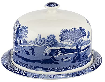 Spode Blue Italian Porcelain Serving Platter with Dome - Elegant Dessert Tray for Cakes, Pastries, Cheese - Oriental Decor Serveware, Dishwasher & Microwave Safe Treat Display Tray
