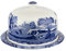 Spode Blue Italian 2 Piece Serving Platter with Dome Cover, Multifunctional Porcelain 11.5” Tray for Cake, Pastries, Cheese