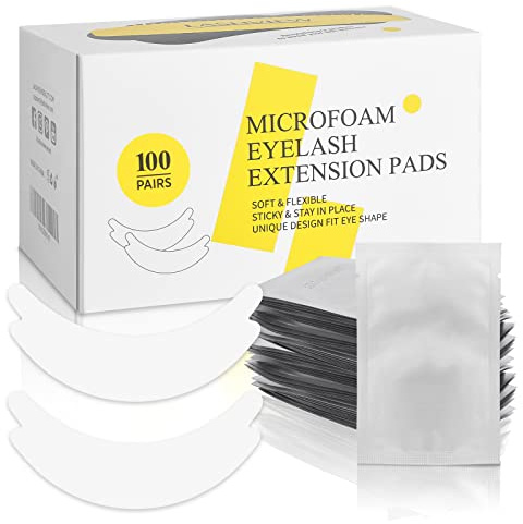 LASHVIEW Lot de 100 paires de coussinets sous les yeux pour extension de cils, coussinets en micromousse, naturels, sans hydrogel, non pelucheux, s'adaptent à la plupart des formes d'yeux, adhèrent