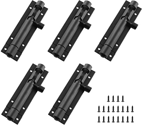 BokWin Schieberiegelriegel, schwarz, 7,6 cm, 5 Stück | Aluminium-Legierung, Mini-Tür-Barrel Bolzen, Sicherheitstor Schrankschloss, inklusive Schrauben