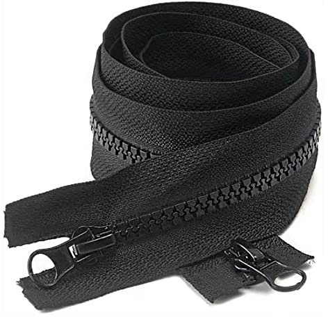 2 pezzi/confezione di cerniere 60 cm, cerniera doppia apertura in plastica #5, cerniera da cucire, colore nero (60 cm 332 pezzi)