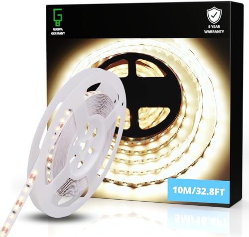 NUOVA GERMANY 10 Metri Striscia LED Bianco Naturale 4000K SMD2835 120LED/m, 24V Dimmerabile Alta Luminosità, 14W/M, 140W, 13000Lumen Totali, Luce Nastro Luminoso, IP20 (10M Naturale 4000K)
