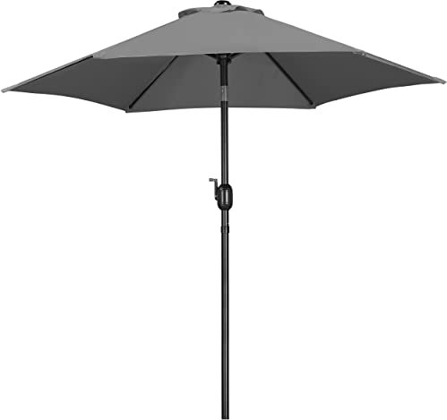 Yaheetech Sonnenschirm Gartenschirm Ø 230cm Balkonschirm mit 6 Rippen Rund Markschirm Sonnenschutz Terrassenschirm Kurbelschirm für Balkon, Grau