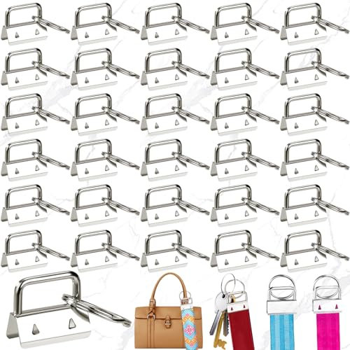Mikqky 30 Stück Schlüsselanhänger Hardware, Wristlet Hardware, Schlüsselband Rohlinge, Schlüsselanhänger Hardware Mit Schlüsselring, Für Diy Stoffverschluss Schlüsselbändern, Silber, 1,26 x 0,9 Zoll