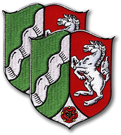 Wappen Nordrhein-Westfalen - Deutschland - 2er Set - Schildform - Bestickter Aufnäher / Abzeichen / Emblem - 2,6 x 3,1 Zoll (6,7 x 8,0 cm) - Aufbügeln / Aufnähen