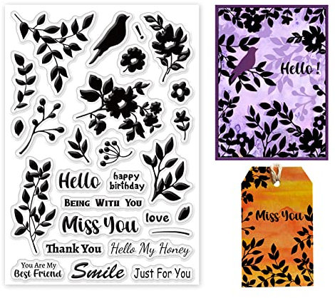 GLOBLELAND Vögel Klare Stempel Blume Blatt Segen Obst Silikon Transparente Stempel Transparente Stempel für Karten, Die DIY Scrapbooking Fotoalbum Dekoration Machen
