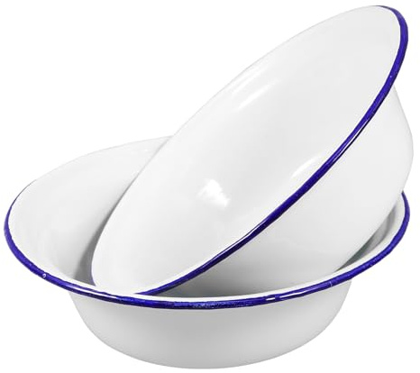 Operitacx 2Er Set Emailschüssel 6.3 Zoll Emaille Schalen Für Salat Suppe Reis Retro Design Leicht Zu Reinigen Ideal Für Haushalt Und Restaurant