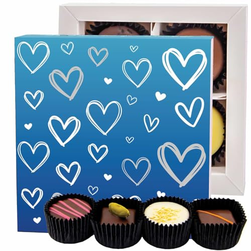 Hallingers Genuss Manufaktur Pralinen Valentinstagsgeschenk - ohne Alkohol, handmade aus Confiserie-Edelkakao in wertiger Geschenkbox Love Blue, Valentintstag für Männer Freund