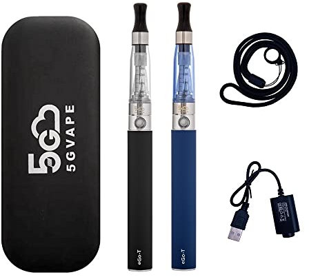 5GVAPE Electronic Cigarette 2 Packs eGo-T 1100mAh USB Rechargeable Battery eGo CE4 Atomizer Refillable Shisha Starter Kit,E Cigarettes Vape Pens Vaporiser Kit,No E-Liquid No Nicotine (Black Blue)