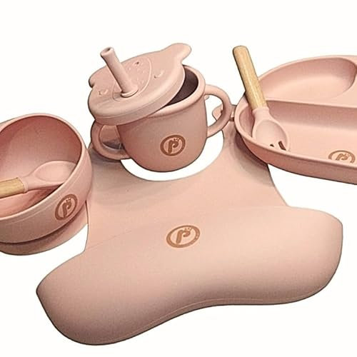 Popetes Kids - Vajilla Completa de Silicona para Bebé, Libres de BPA y Tóxicos | Set de Alimentación Infantil con Platos, Cubiertos, Babero y Vaso | Ideal para Regalo de Recién Nacido y Baby Shower