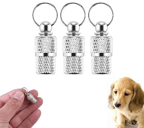 3 Pcs Personalised Stainless Pet ID Tags Barrel,Stainless Silver Anti Lost Pet Tube Tag for Collar,Stainless Steel Anti Lost Dog Cat ID Tag Address Name Label for Cat Dog Puppy Collar