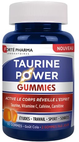 Forté Pharma - Taurine Power Gummies | Complément Alimentaire Énergie Booster | Caféine, Vitamine C et B, Magnésium, L-Carnitine | Anti-fatigue, Vitalité | 60 gommes, 2/jour