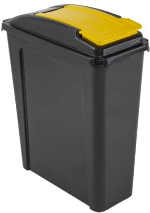 25L Recycling Bin Slimline Fit Bin & Lid Recycling Waste Bin for Home Office Kitchen Graphite/YELLOW