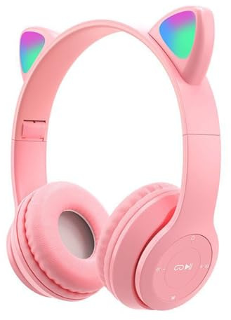Felenny Kabellose Bluetooth-Over-Ear-Kopfhörer, niedliche Katzenohr-Kopfhörer mit LED-Licht, Stereo-Kopfhörer, faltbar, für Tablet/Schule/Smartphone