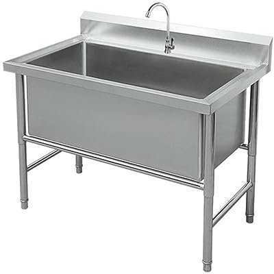 Atduglanix Fregadero de servicio de 1 compartimento de acero inoxidable Fregadero de cocina grande for interiores y exteriores for lavadero, sótano, garaje o tienda, estación de lavado (Size : 80x60x