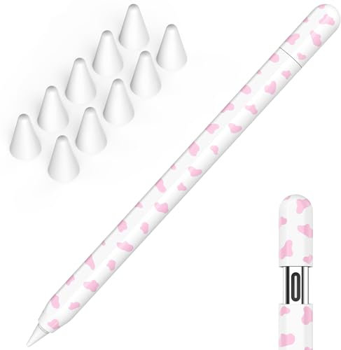 NIUTRENDZ Cow Print iPencil Case for Apple Pencil USB-C Case Cover Silicone Protective Sleeve Skin with 10pcs Apple Pencil Tips Cover (Pink, Apple Pencil USB-C)