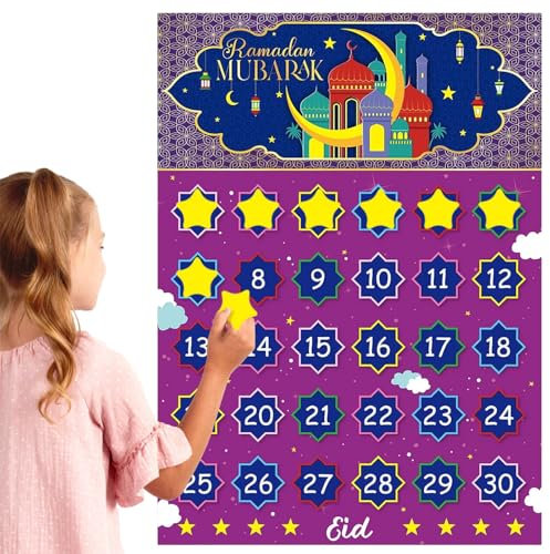 Ramadankalender 2025, Ramadan Eid Countdown Kalender, Eid Mubarak Countdown-Kalender, 30 Tage Eid Mubarak Countdown-Kalender Filz, Ramadan Mubarak Adventskalender für Kinder Eid Mubarak Party
