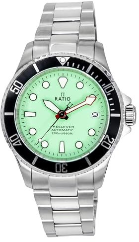 RATIO FreeDiver Taucheruhr, Saphirglas, japanisches Automatik-Uhrwerk, Taucheruhr, 200 m, wasserdicht, Grün , Taucher