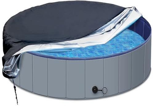 SAFANA Housse de piscine ronde pour chien de 182,9 cm [mise à niveau 420D épaisse et durable] Housse de bain portable pour chien 183 cm – Housse de piscine gonflable ronde pliable avec cordon de