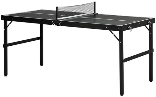 SPORTNOW Tavolo Ping Pong Pieghevole con Rete da Gioco e Maniglia da Trasporto, Tavolo da Ping Pong in Alluminio e MDF, 152x76x72 cm, Nero