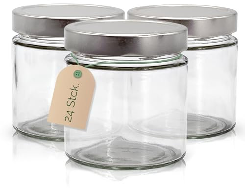 Apoidea – Marmeladengläser 500g mit Deckel in Silber 24 Stück/Twist off Gläser/Einmachgläser/Marmeladengläser mit Deckel/leeres Marmeladenglas/Einkochgläser