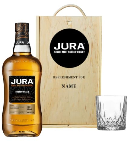 BEER HUNTER Personalised Jura Single Malt Scotch Whisky Gift Set – 70cl Bottle (40% ABV) with Whisky Glass in Wooden Presentation Box – Premium Gift for Birthdays, Anniversaries & Celebrations