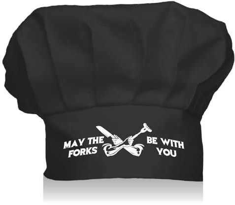 CREATCABIN Gorro Chef Gorros Cocina Divertidos Forma de Vajilla Negra Elástico Ajustable Panadero Catering Gorro de Cocina para Mujeres Hombres Adultos Día de la Madre Día del Padre Regalo Cumpleaños