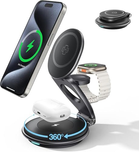 EXW Mag-Safe Chargeur Induction 3 en 1 for iPhone 16 15 14 13 12 Pro/Max/Plus, Apple Watch 9 8 SE 7 6 5 4 3 2, Airpods 2/3/Pro,Station de Charge,Chargeur sans Fil Rapide(Chargeur 30W Inclus)
