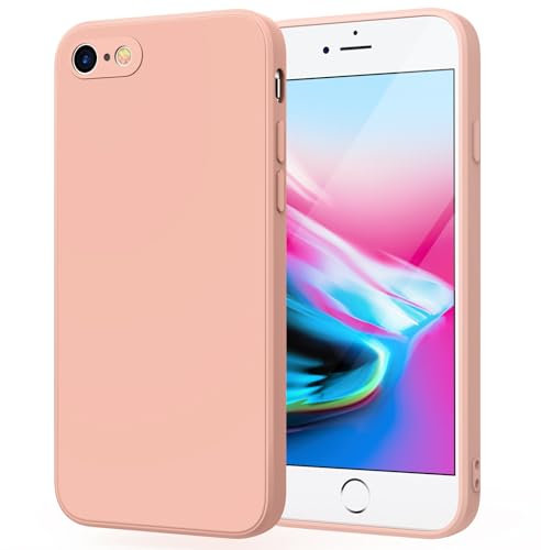 Wanme Ultra-Thin Soft Liquid Silicone Case for iPhone SE 2022/2020, iPhone 8/7, Full Protective Mobile Phone Vase (Rose)