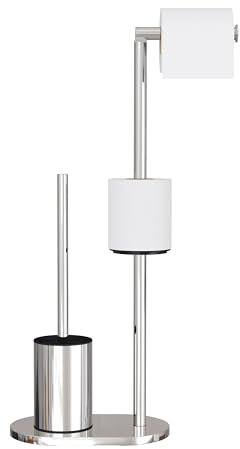 BVL Toilettenpapierhalter Stehend Verchromt, Edelstahl WC Bürstengarnitur, Klopapierhalter Stehend WC Garnitur