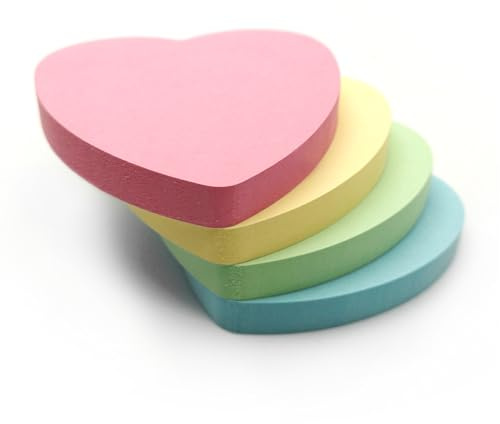 Evergreen Goods Haftnotizen Herzform, 4x100 Blatt (400), 76 x 76 mm | 4 Pastellfarben-Blöcke, insgesamt entfernbare und selbstklebende Notizblöcke, für Valentinstag, Büro, Schule und Zuhause