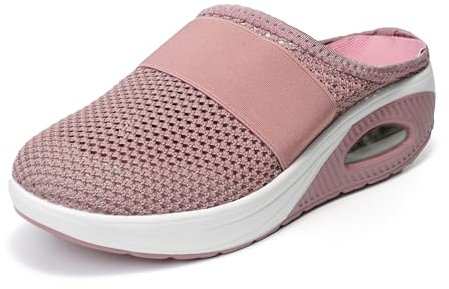 JOMIX Sabots Femme Respirant en Maille Talon Compensé Tongs Femmes Orthopédiques Chaussures de Jardin Confortable (Rose, 40)