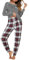 Ekouaer Pyjama Femme Ensemble à Manches Longues Coton - Top Col Rond et Pantalon à Carreaux 2 Pièces Hiver