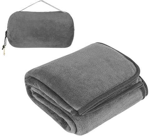 WEGREAT Couverture de voyage ultra légère et chaude - 127 x 152 cm - Coussin 2 en 1 - Couverture d'avion ultra légère - Pliable - Pour voyage, train, avion, voiture, camping - Gris