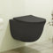 Wall Hung Rimless Toilet Matt Black Pan Round Shape Quick Release & Slim Soft Close Seat – Modern Bathroom Design (Divine).